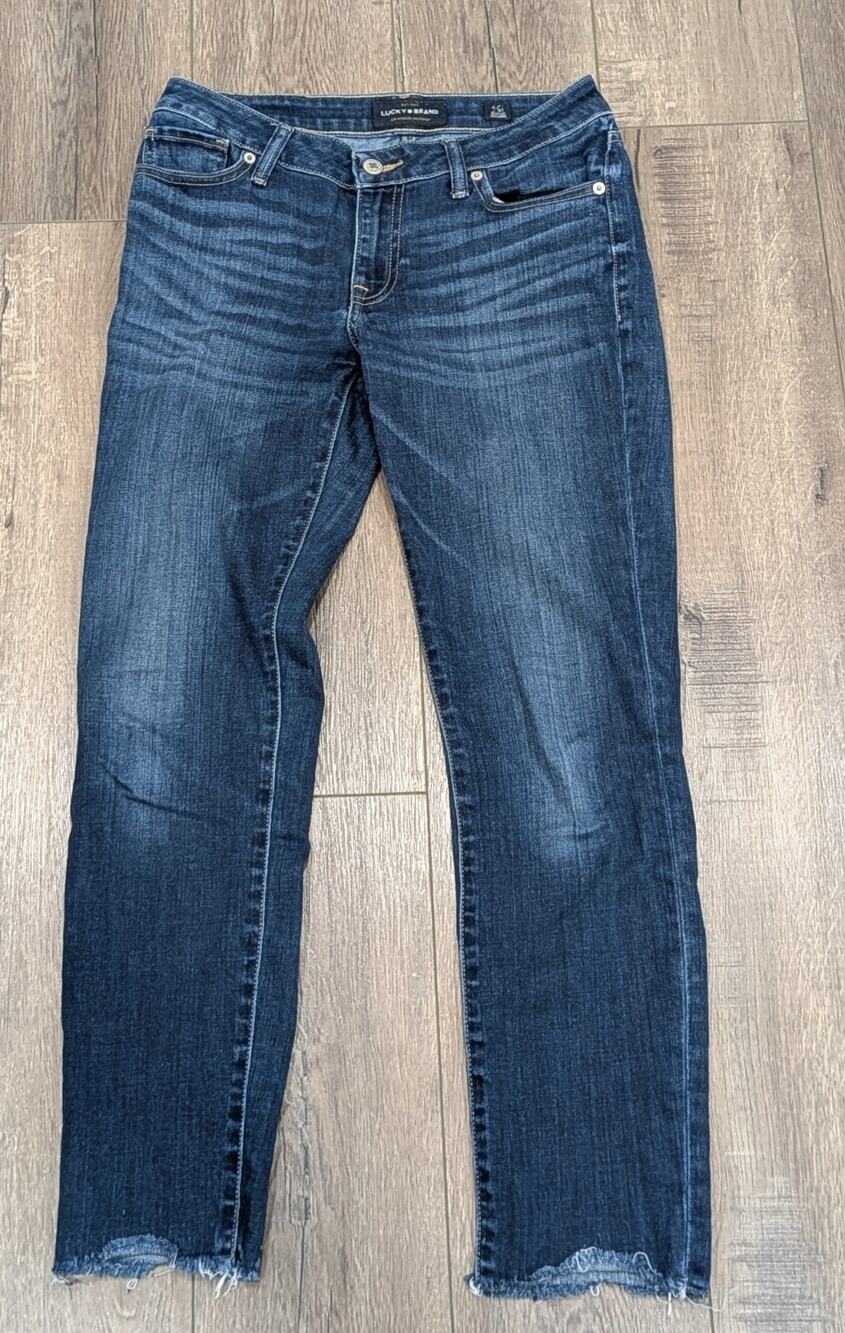 Lucky Brand Jeans Women Sz 4/27 Blue Lolita Skinny Dark Wash Mid Rise Raw Hem